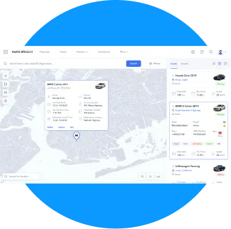 Rand McNally fleet tracking dashboard displaying vehicle locations and details on an interactive map interface.