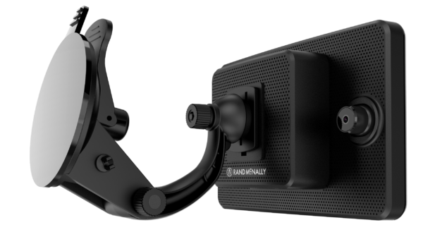 Side view of the Rand McNally OverDryve 8 Pro II Truck GPS with suction cup mount attached