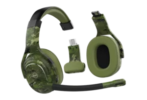 Rand McNally ClearDryve 220 Convertible Wireless Bluetooth Headphones - Certified Refurbished in Woodlands camo design, with detachable components and rugged style for outdoor enthusiasts and drivers.