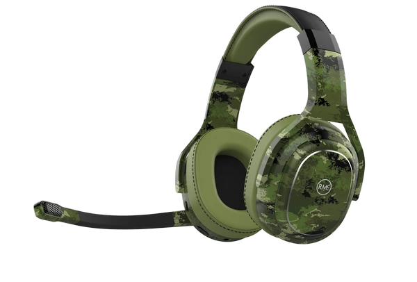Rand McNally ClearDryve 220 Convertible Wireless Bluetooth Headphones - Certified Refurbished with Woodlands camo design, featuring an adjustable headband and flexible boom mic for outdoor-ready use.