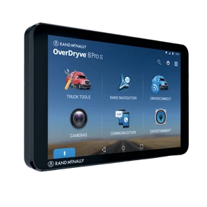 a visualization of a rand mcnally certified refurbished gps table. the image is showing the interface on a touch screen