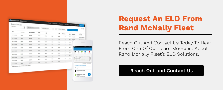 A computer screen and phone next to text about the ELD from Rand McNally Fleet.